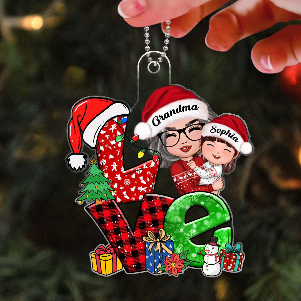 Love Letter Grandma Hugging Grandkid Personalized Acrylic Ornament