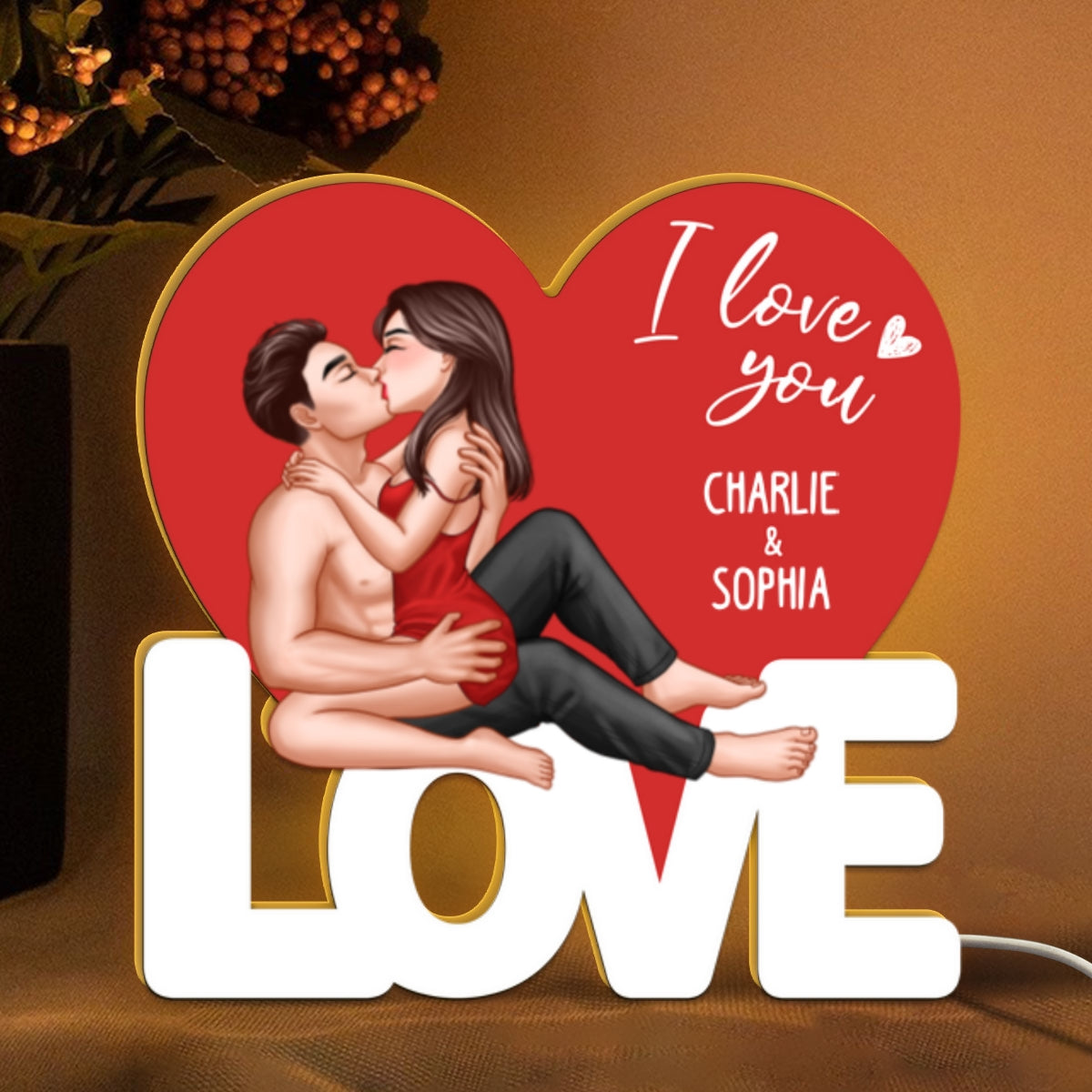 Sexy Couple Kissing On LOVE Heart Personalized Light Box