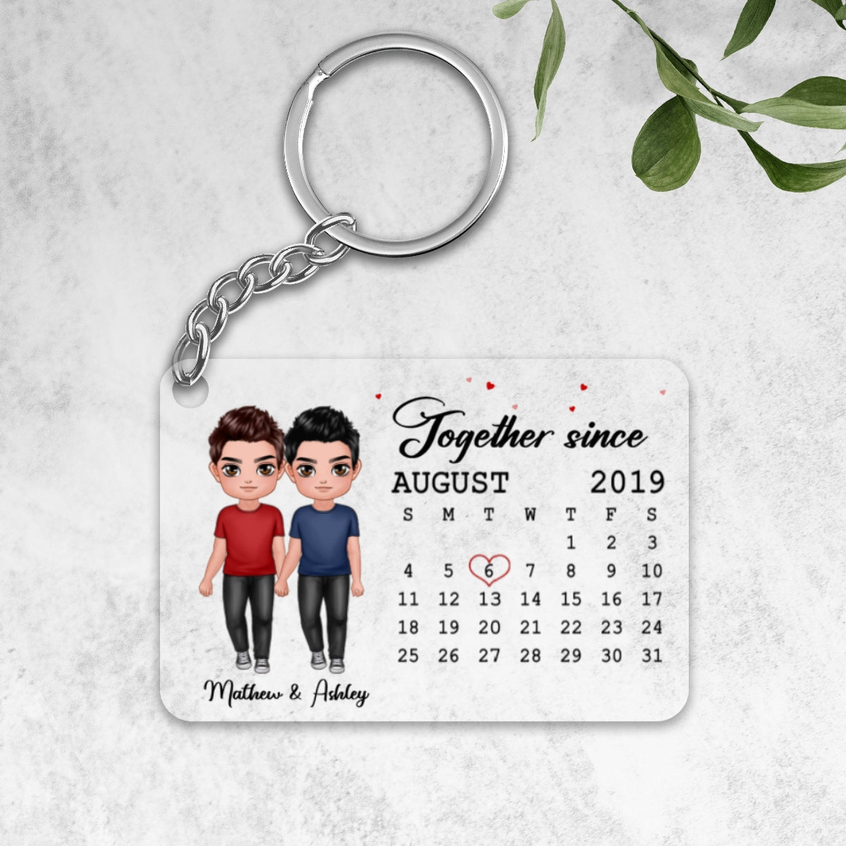 Doll Couple Standing Together Since Anniversary Date Calendar Personalized Acrylic Keychain
