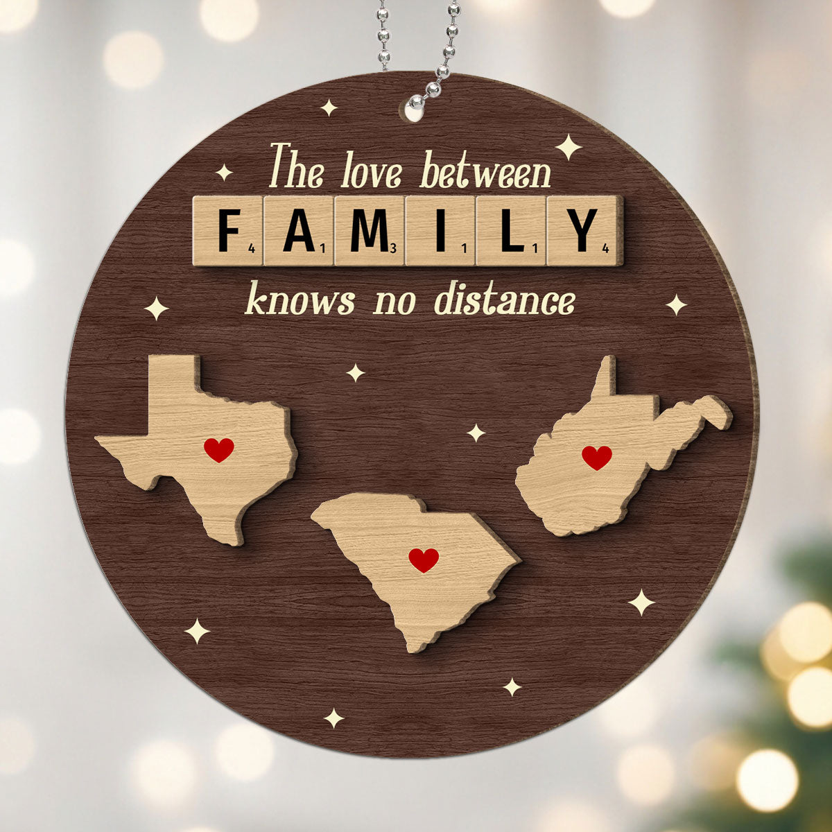 Long Distance Relationship Family Couple Siblings Besties State Map Personalized 2-Layer Wooden Ornament
