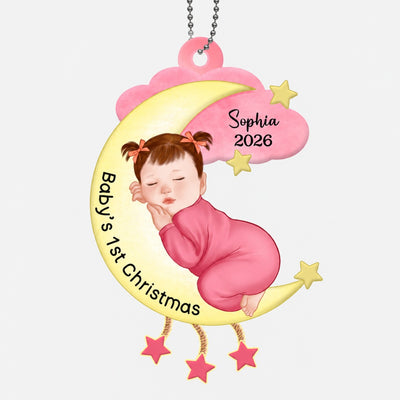 Newborn Baby Sleeps On Moon Personalized Acrylic Ornament