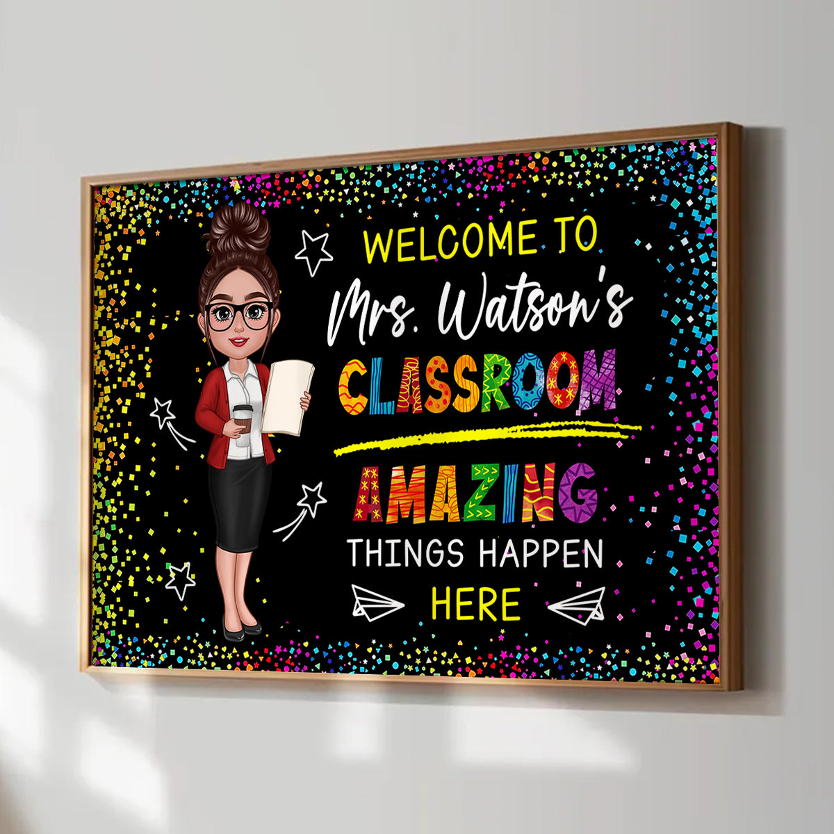 Classroom Amazing Things Happen Here Personalized Motivational Poster, Teacher Classroom Decor