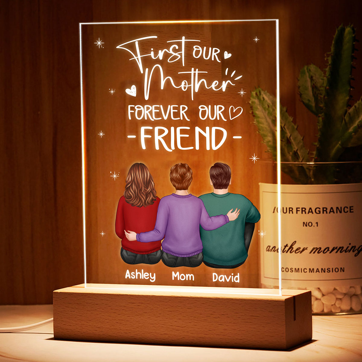 Mother Daughter Knows No Distance Mother‘s Day Gift Personalized Rectangle Acrylic LED Night Light Acrylic LED Lamp