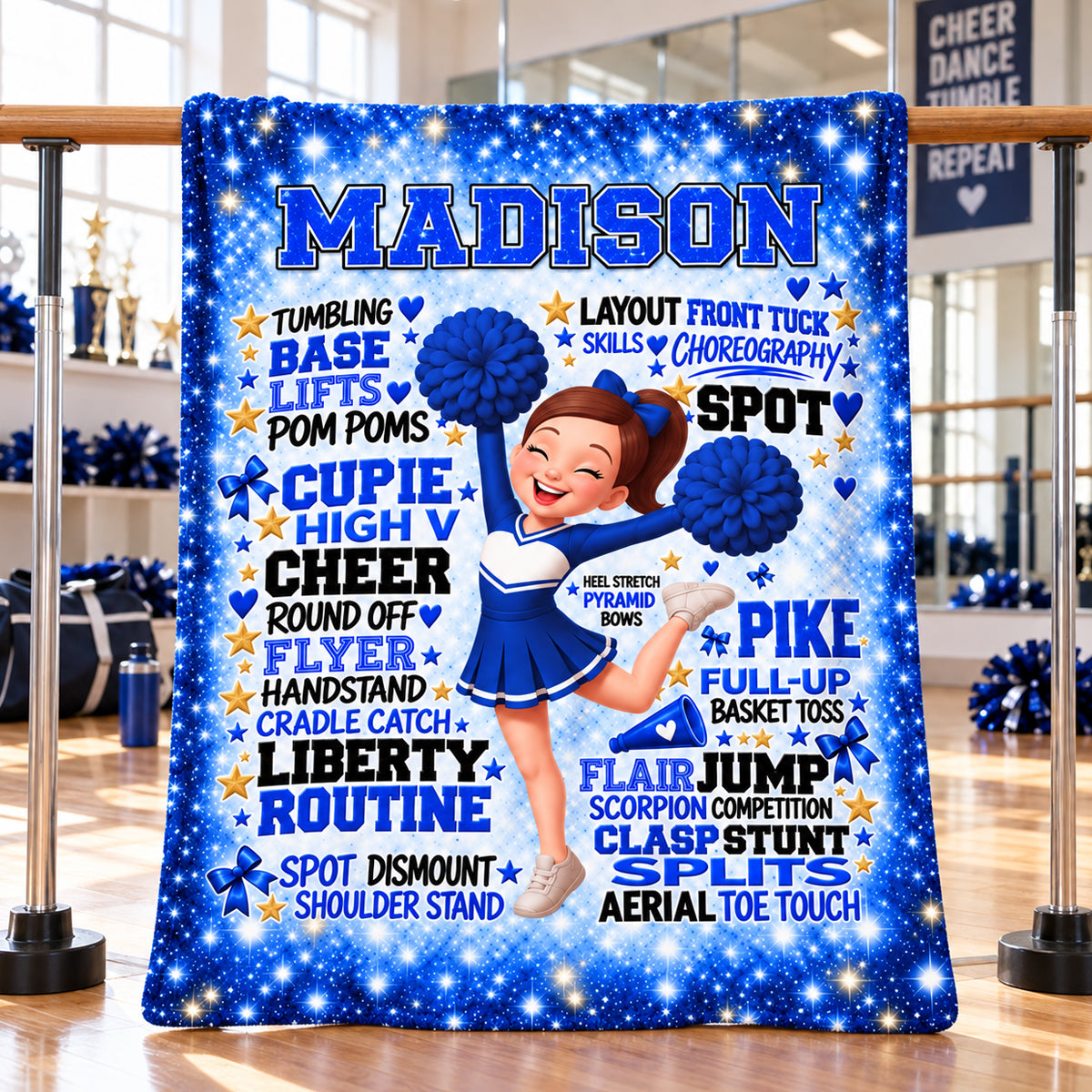 Proud Cheerleader Custom Name Typography Word Art - Personalized Fleece Blanket - Christmas Gift For Cheerleaders, Daughter, Granddaughter