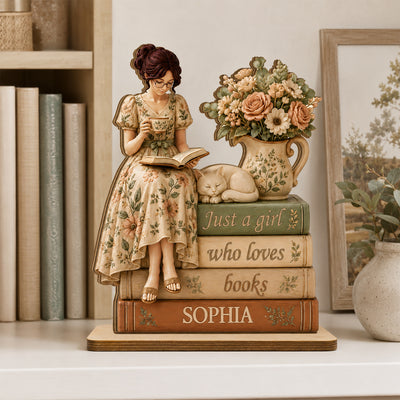 Girl Who Loves Books Cottagecore - Personalized 2-Layered Wooden Plaque - Gift For Book Lovers