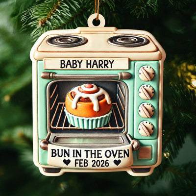 Vintage Bun In The Oven Pregnancy Announcement Keepsake Christmas Gingerbread 3D Effect Personalized Acrylic Ornament