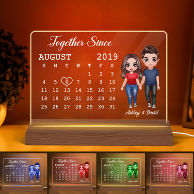 Doll Couple Standing Calendar Anniversary Date Gift For Him For Her Personalized Custom Shape Acrylic Plaque LED Night Light