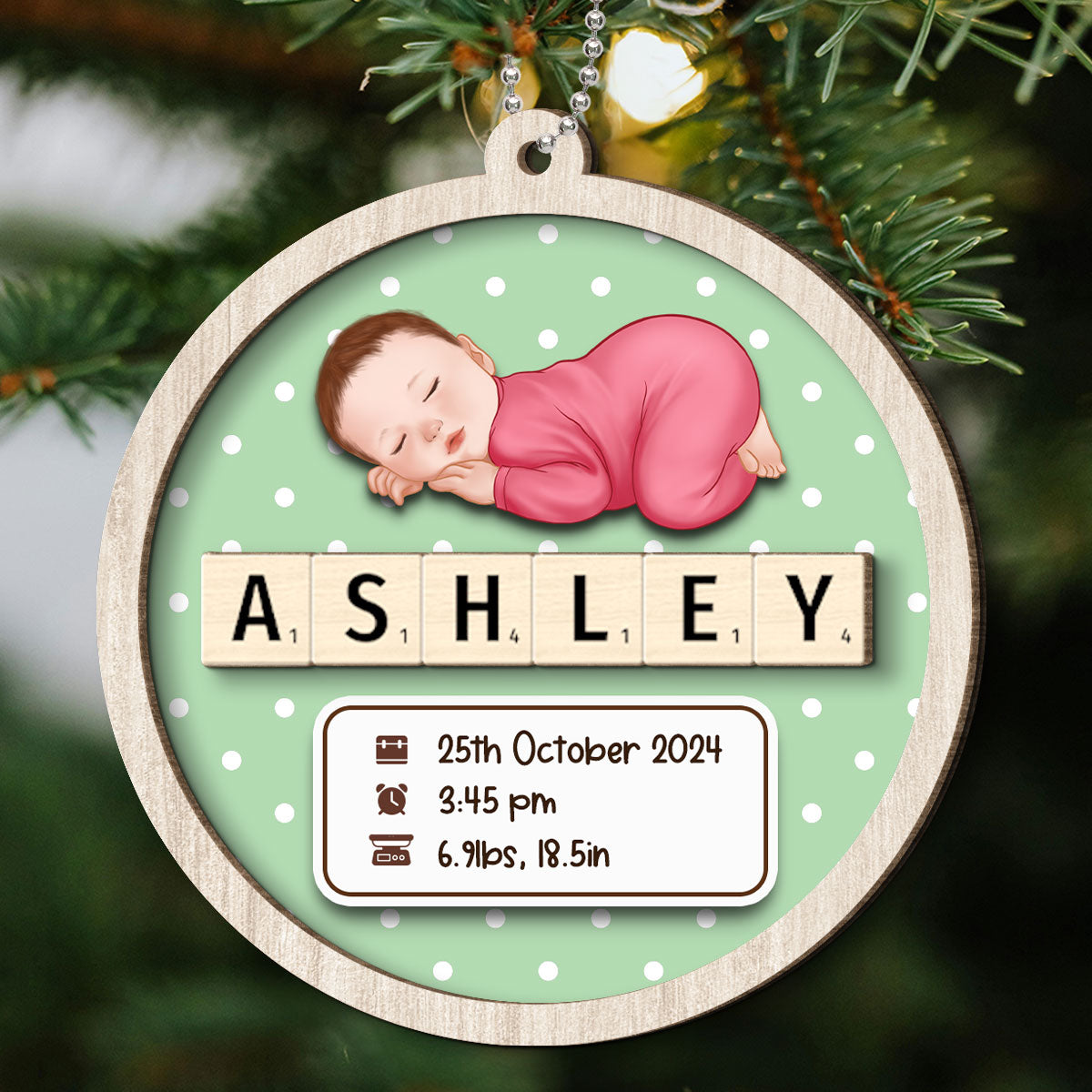 Baby Stats First Christmas Christmas Decor Personalized 2-Layer Wooden Ornament
