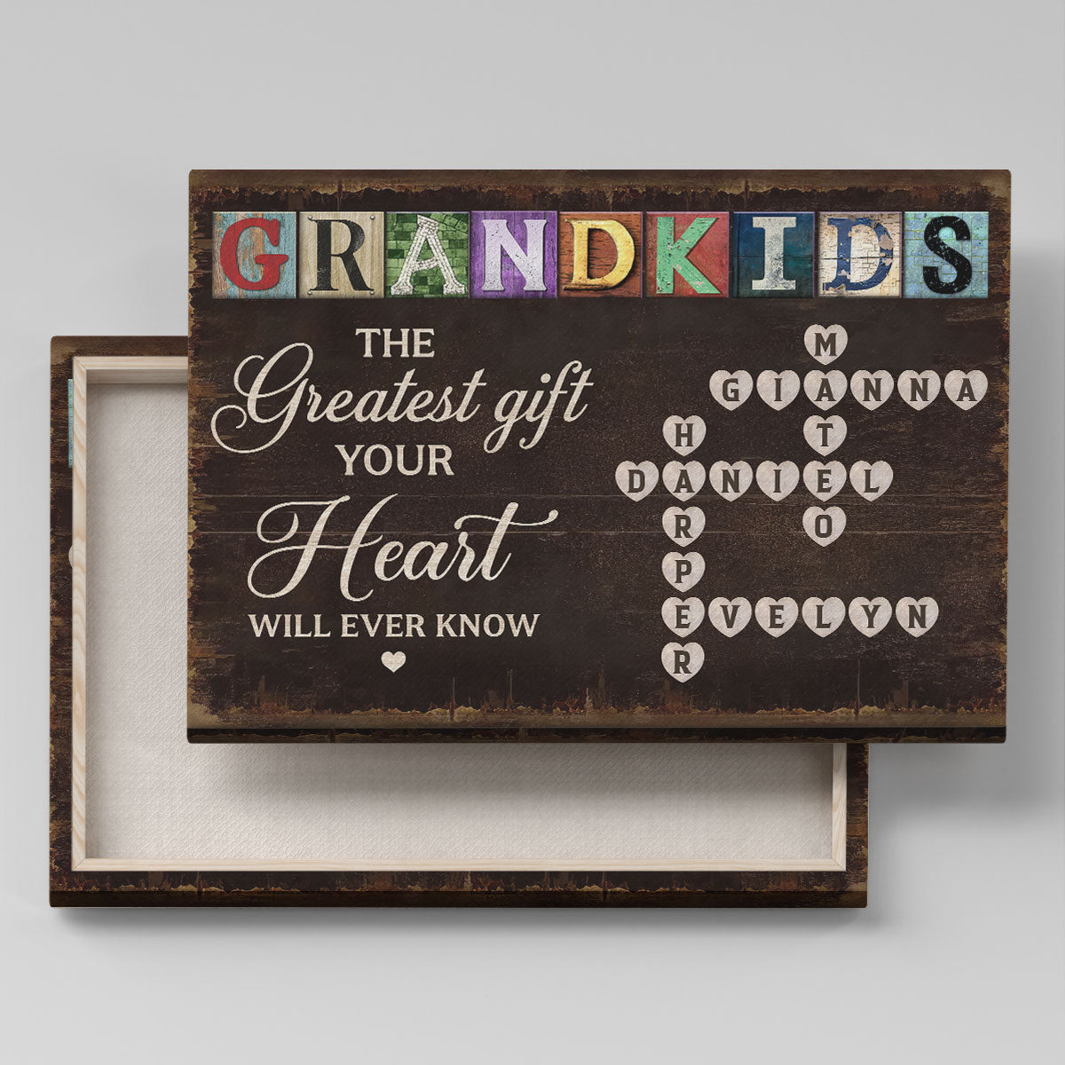 Grandma To Us You Are The World Crossword Puzzle Art Personalized Wrapped Canvas