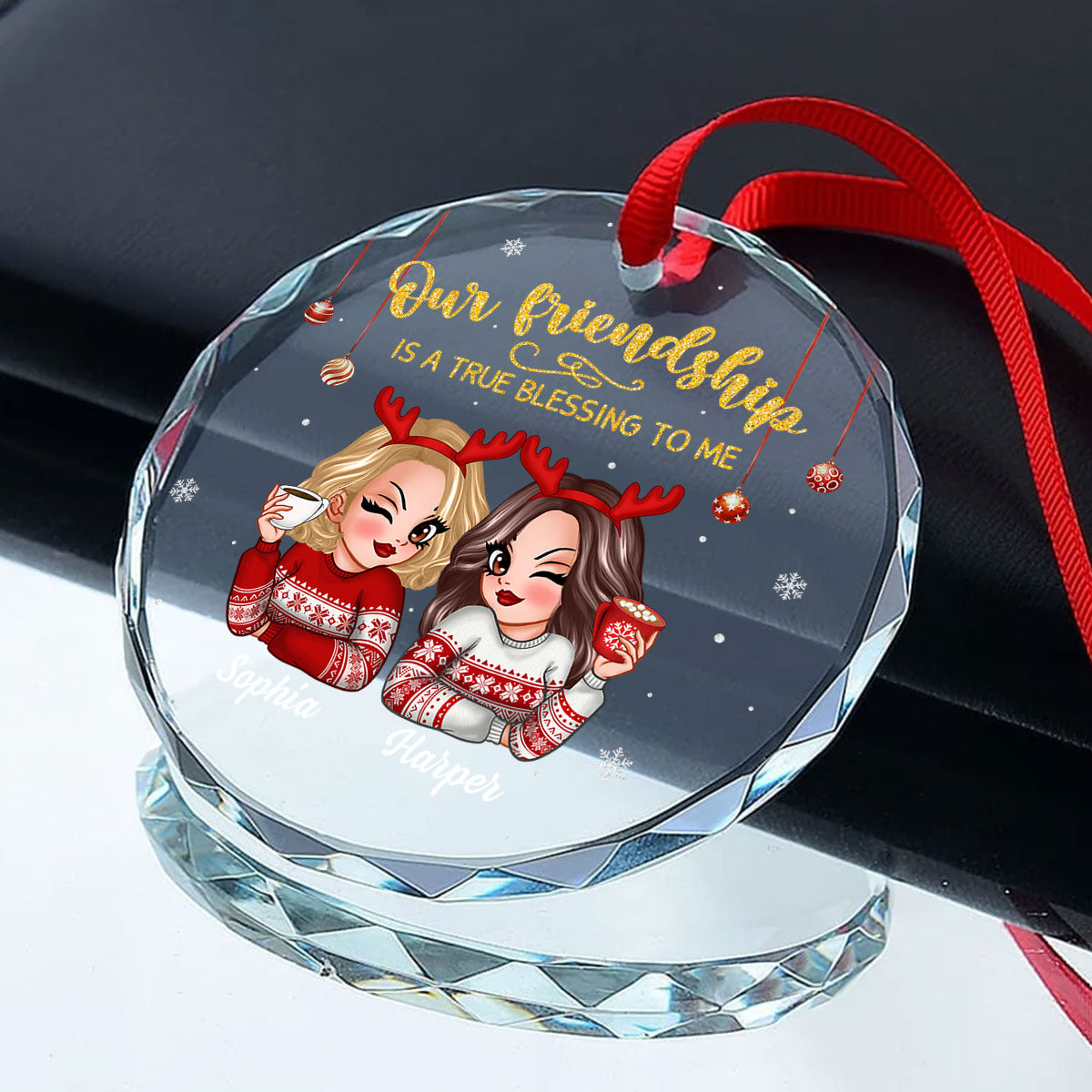 Our Friendship Is A True Blessing To Me Besties Gift Personalized Glass Ornament