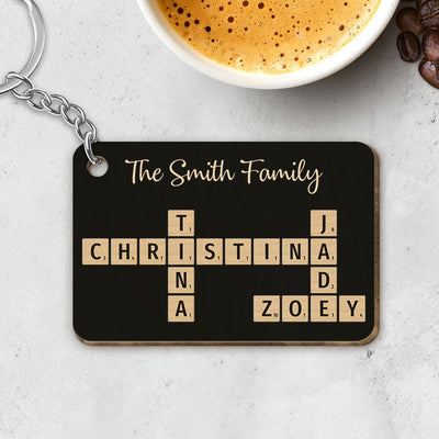 Family Forever Linked Together Crossword Puzzle Art Personalized Wooden Keychain, Christmas Gift For Brothers, Sisters, Siblings, Family