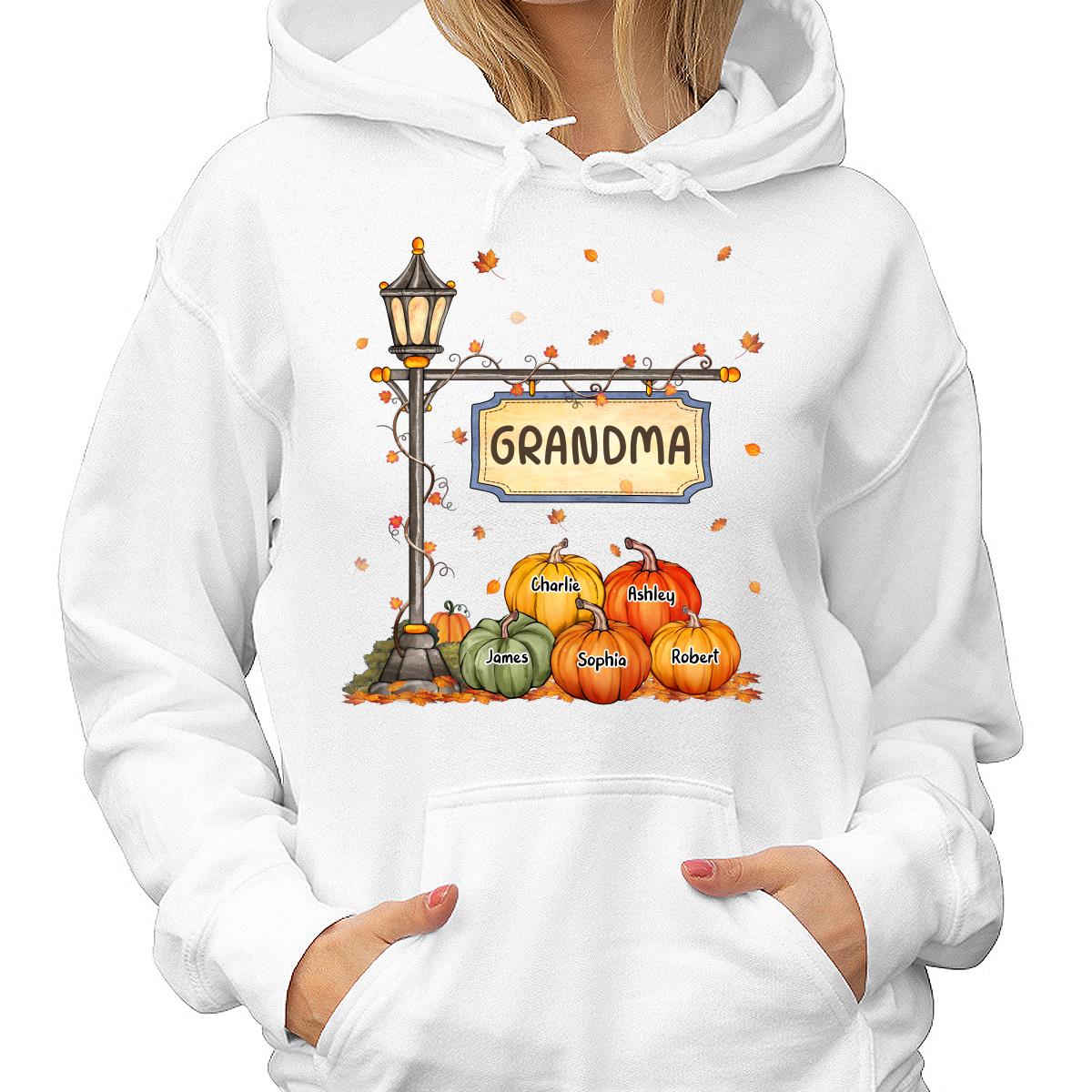 Fall Season Grandma Mom Lamp Post Pumpkins Personalized Shirt