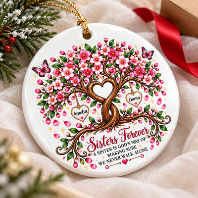 Sisters Forever Heart Tree - Personalized Ceramic Ornament - Christmas Gift for Sisters, Siblings