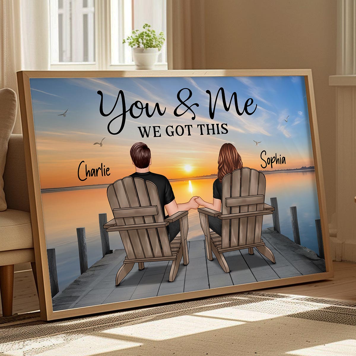 Back View Couple Sitting On The Lake Dock Personalized Poster, Heartfelt Gift For Couple, For Him, For Her, Boyfriend, Girlfriend, Husband, Wife