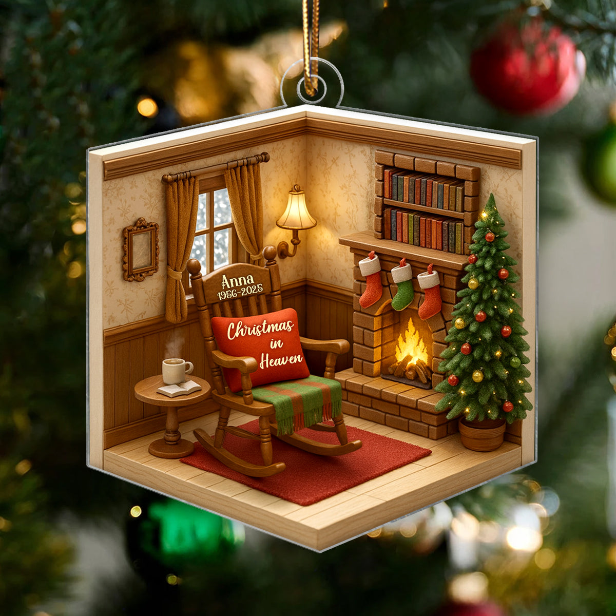 Interior 3D House Personalized Acrylic Ornament, Memorial Christmas Ornament For Grandma/Grandpa, For Mom/Dad