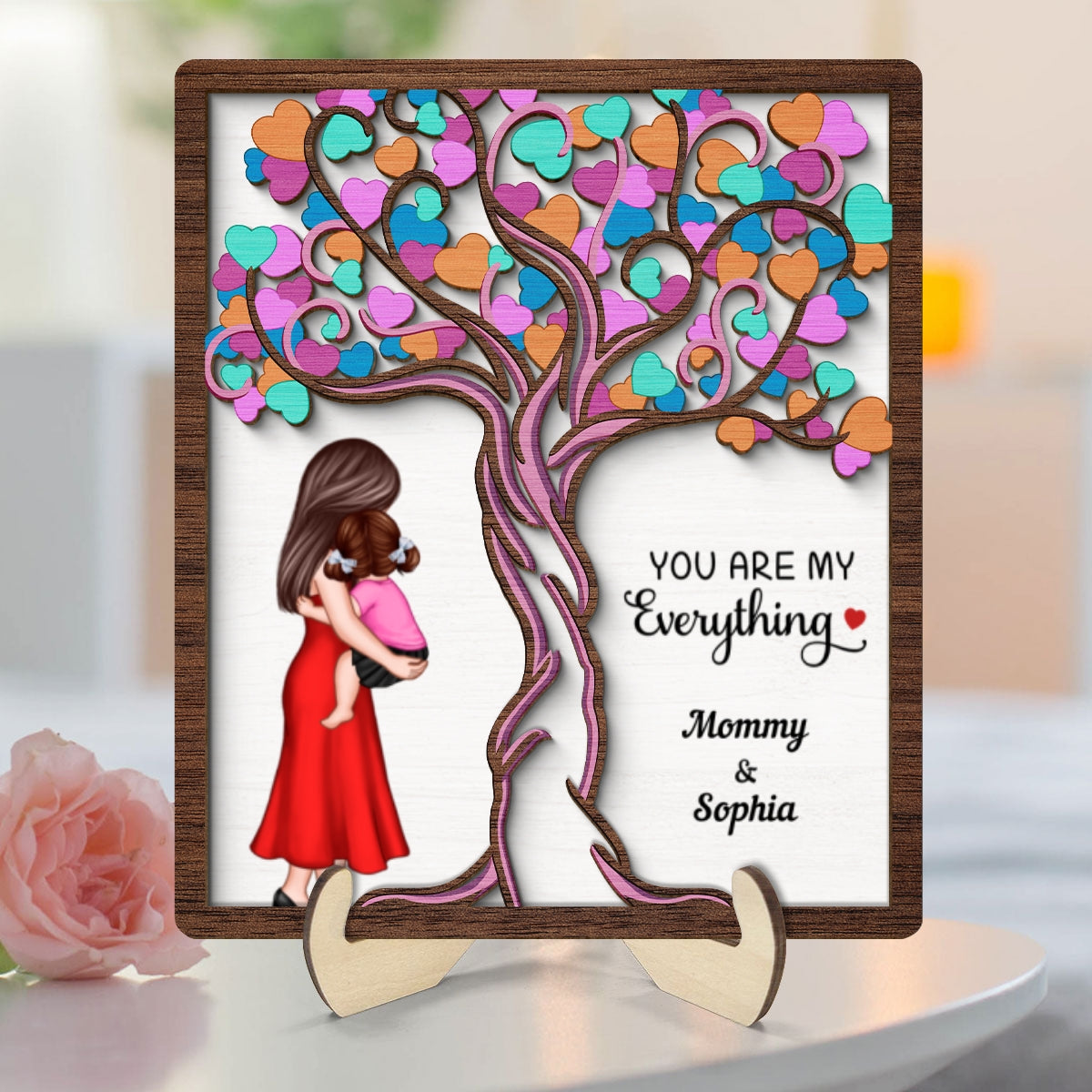 Love Heart Tree Mother Daughter Personalized 2-Layer Wooden Plaque