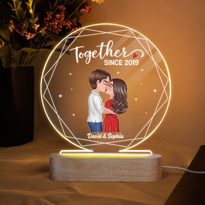 Hexagon Frame Doll Couple Kissing  Anniversary Gift For Him For Her Personalized Circle Acrylic Plaque LED Lamp Night Light