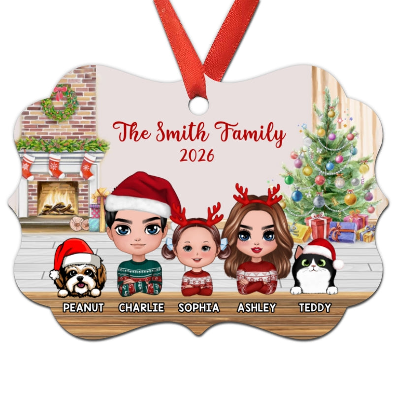 Doll Dad Mom Kids Dogs Cats Family In House Personalized Christmas Ornament