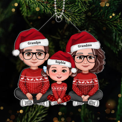 Cute Grandma Grandpa Grandkid Crossed Legs Personalized Acrylic Ornament