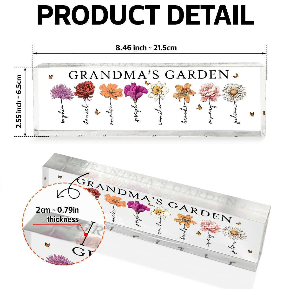 Grandma‘s Garden Love Grows Here Birth Month Flower Personalized Acrylic Desk Name Plate, Gift For Grandma, Mom