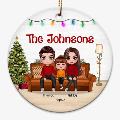 Christmas Doll Family On Sofa Personalized Circle Ornament