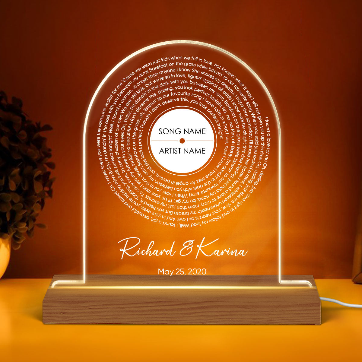 Personalized Vinyl Record Song with Lyrics on Acrylic LED Night Light,  Gift, Personalized Gift for Her, Gift for Him, Wedding Song Gift