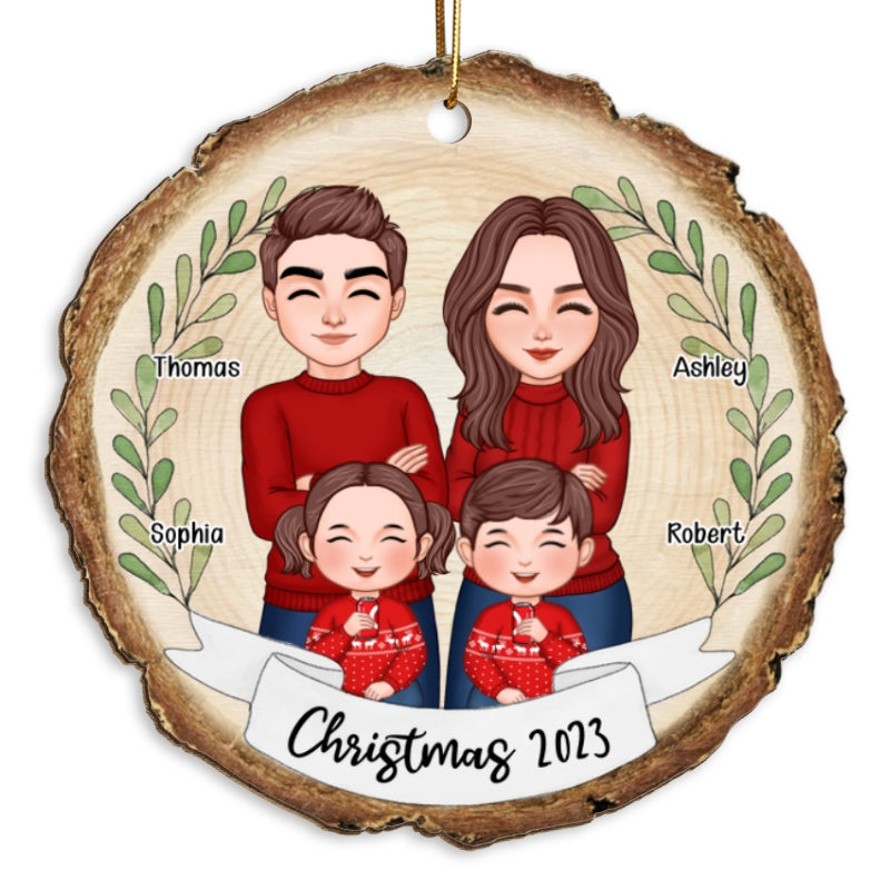 Whole Family Dad Mom Kid Dog Cat Wood Slice Personalized Wooden Ornament