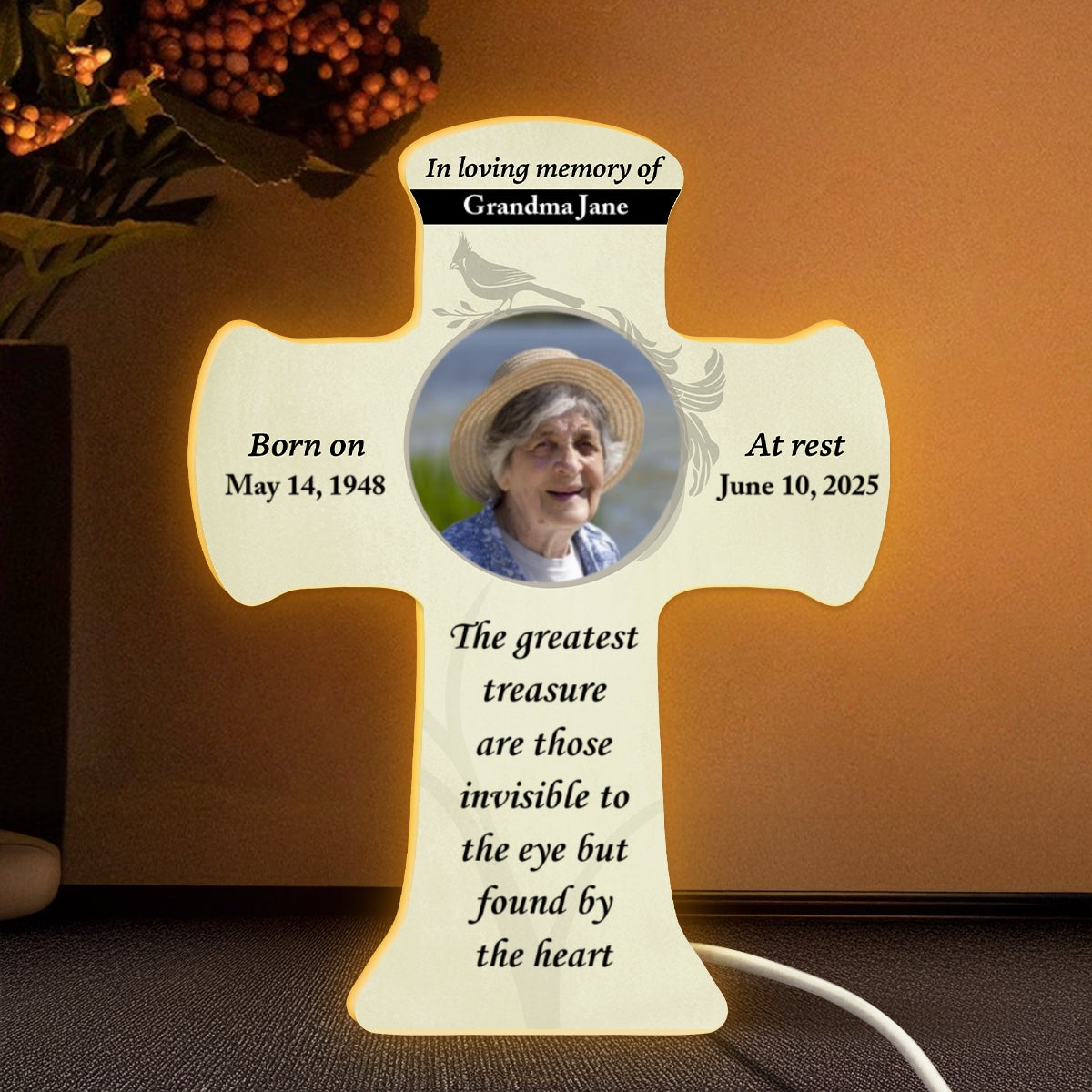 Forever in Our Hearts Memorial Photo Cross Personalized LED Light Box