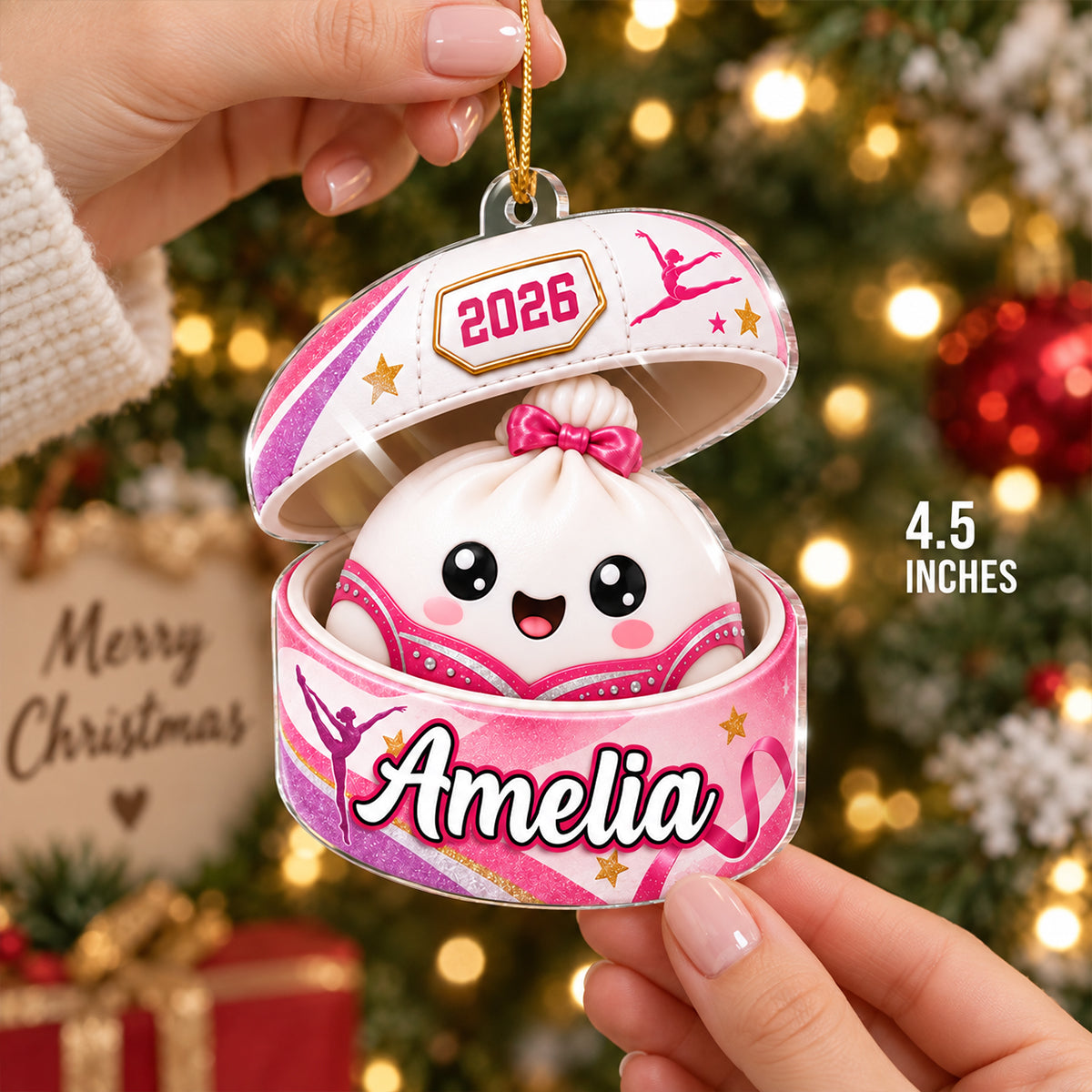 Custom Gymnastic Dumpling Squishy Style - Personalized Acrylic Ornament - Christmas Gift for Daughter, Granddaughter, Niece