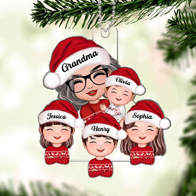 Doll Grandma Mom Hugging Kids Christmas Gift For Grandma Granddaughters Grandsons Personalized Acrylic Ornament
