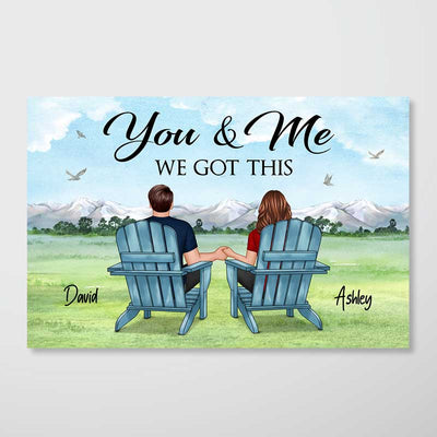 Back View Couple Sitting Mountain View Personalized Horizontal Poster