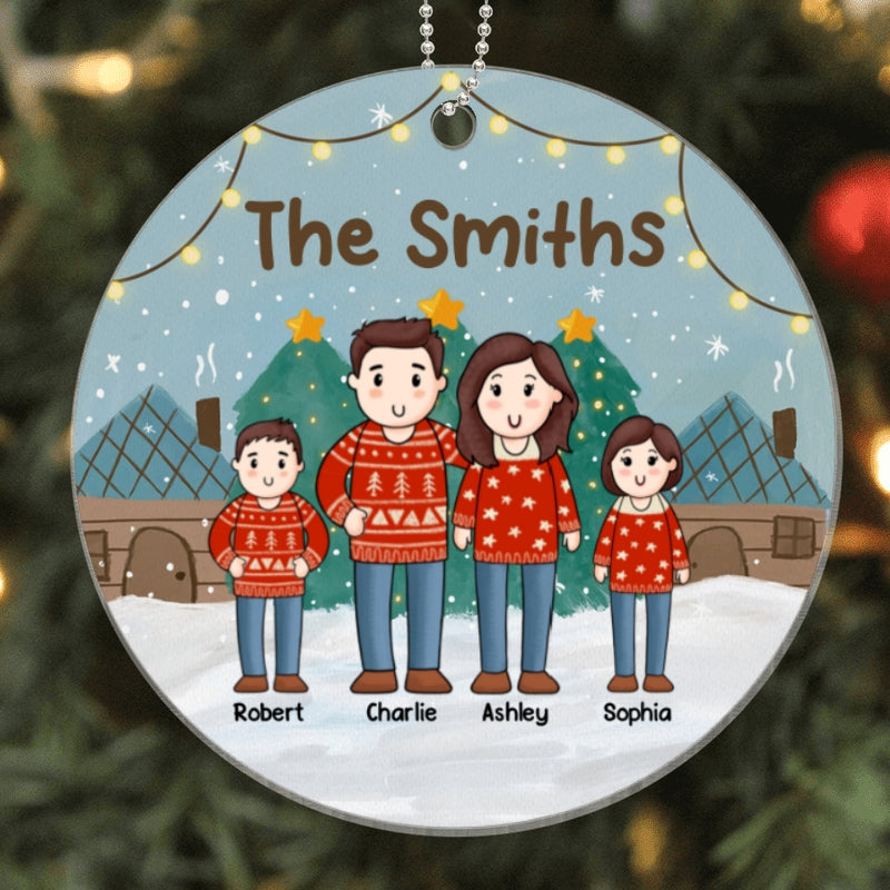 Comic Family Christmas Together Personalized Acrylic Ornament