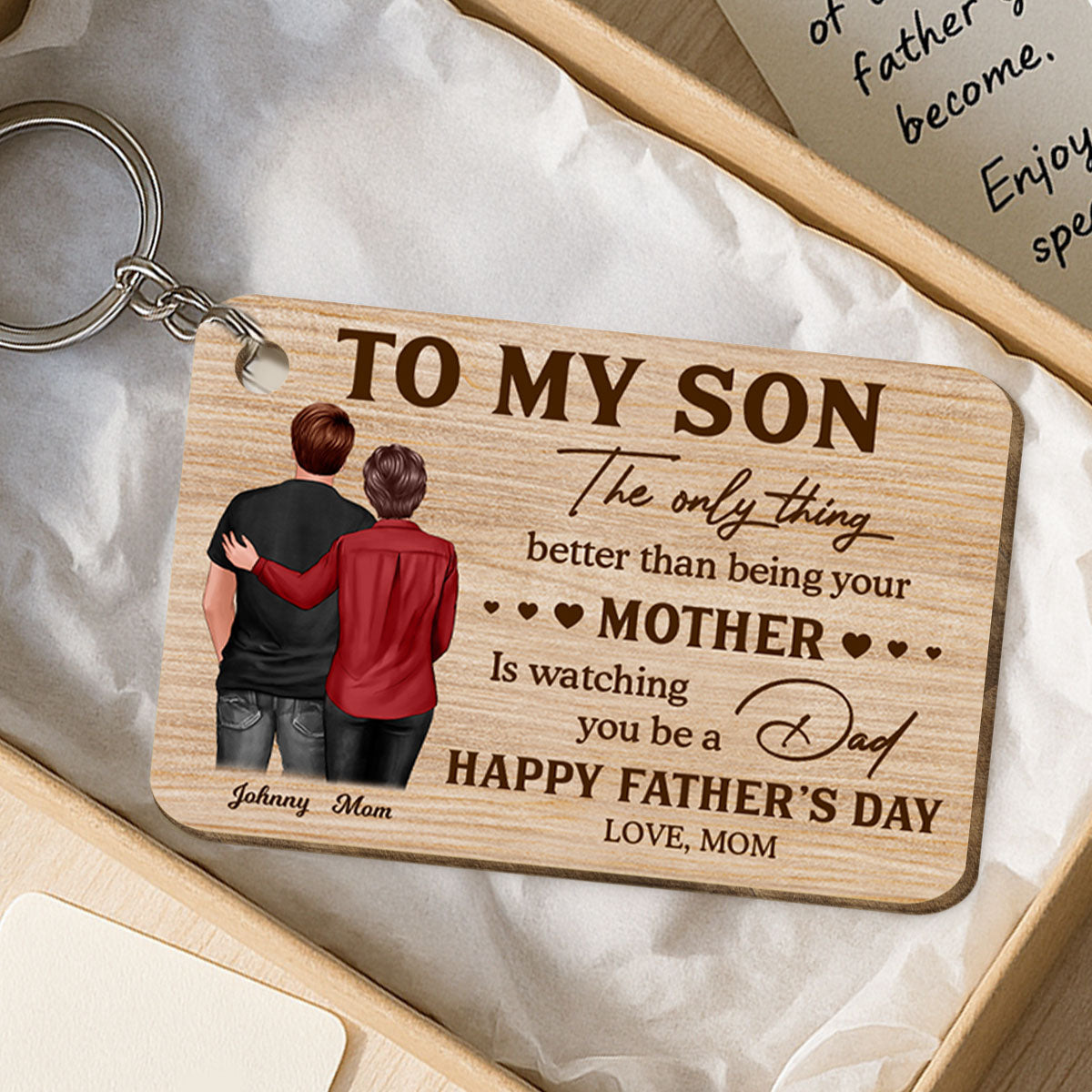 To My Son From Mom Personalized Wooden Keychain| Heartfelt Father's Day Gift For Son