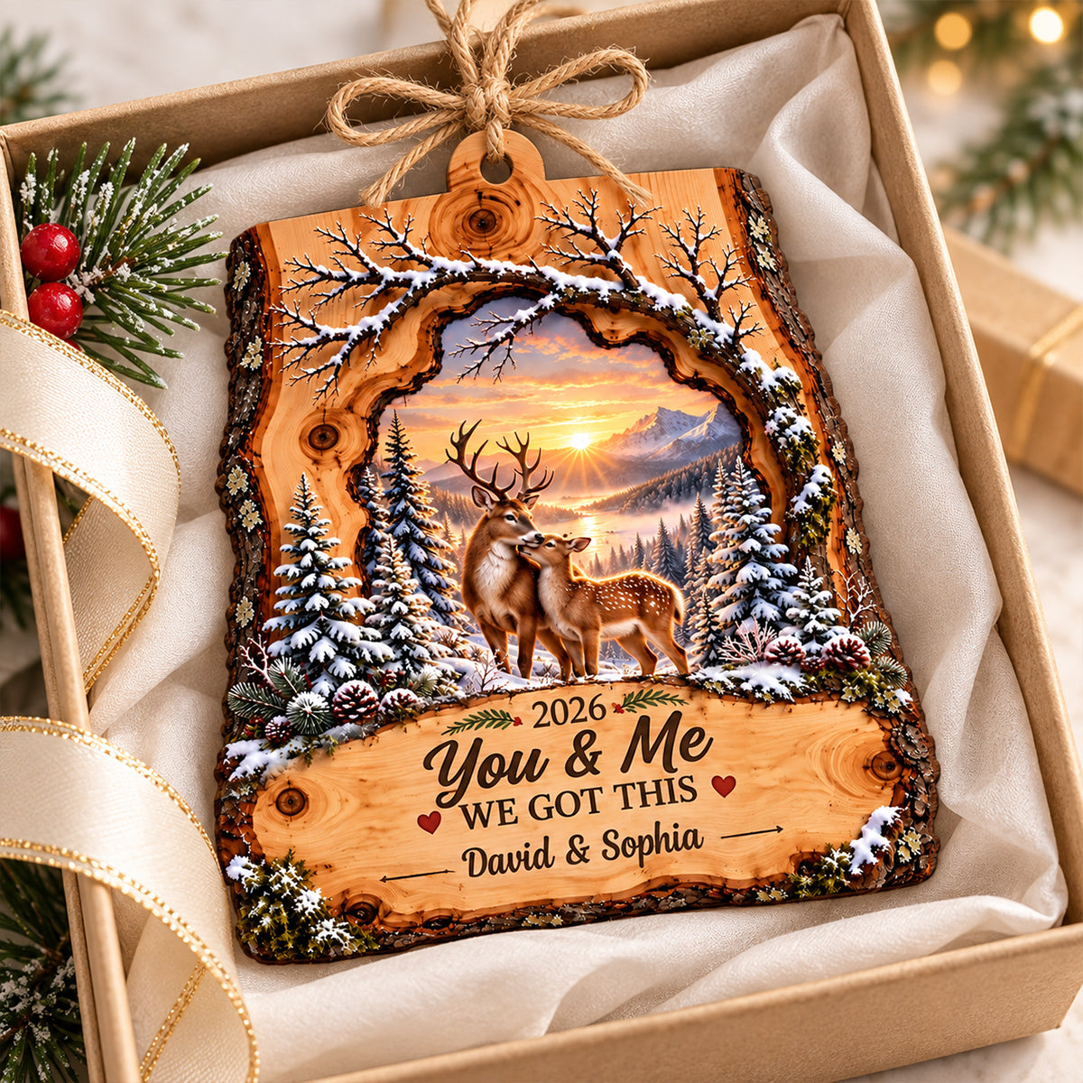 Deer Couple We Got This - Personalized Wooden Ornament - Heartfelt Christmas Gift for Her, for Him