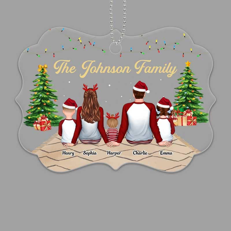 Pajamas Family Sitting In House Personalized Acrylic Ornament