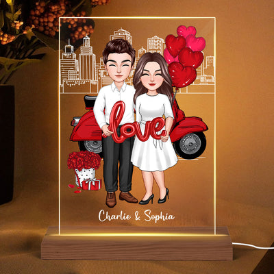 Couple Holding Love Balloon Valentine‘s Day Gift Personalized Rectangle Acrylic LED Night Light