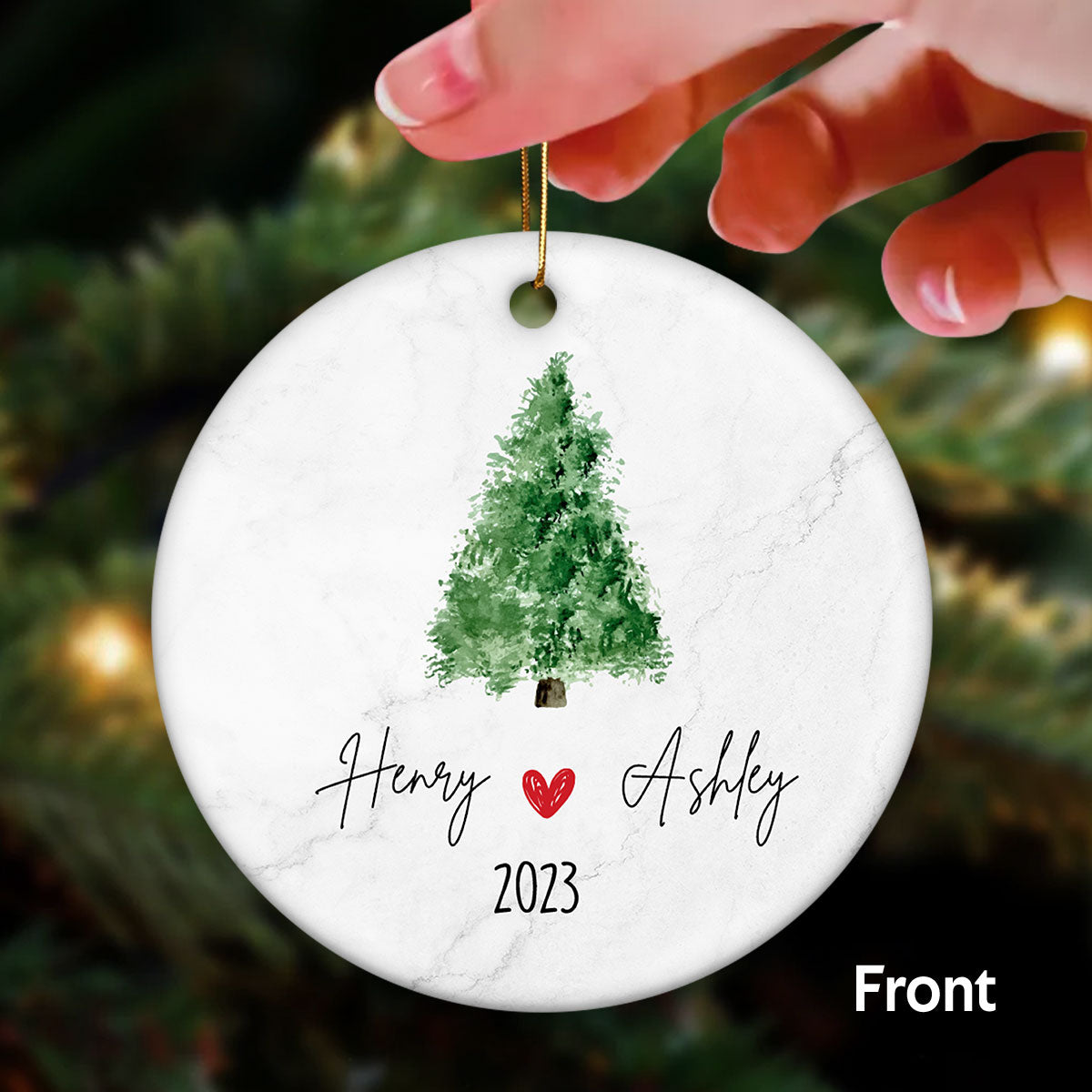 Simple Christmas Thing Couple Kissing Personalized Double Sided Circle Ornament