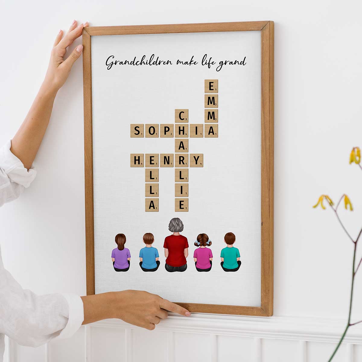 Our Grandchildren Names In Crossword Unique Gift For Grandma Grandpa Grandparents Back View Sitting Personalized Poster