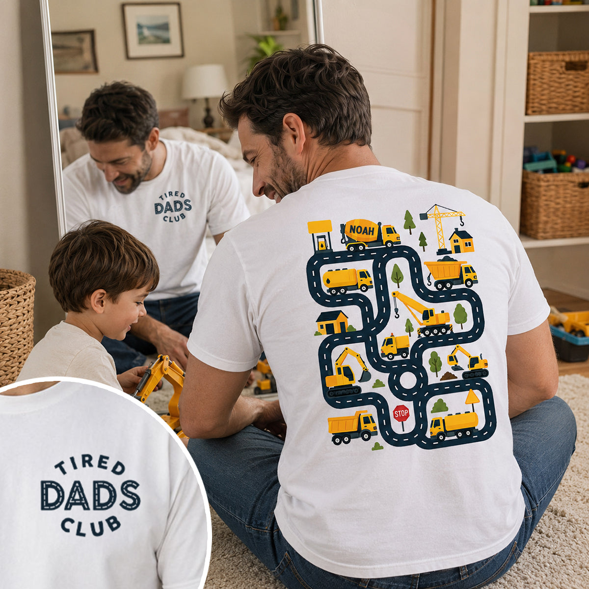 Tired Dads Club Construction Car Track Massage - Personalized Shirt - Funny Father Day Gift For Dad, Husband