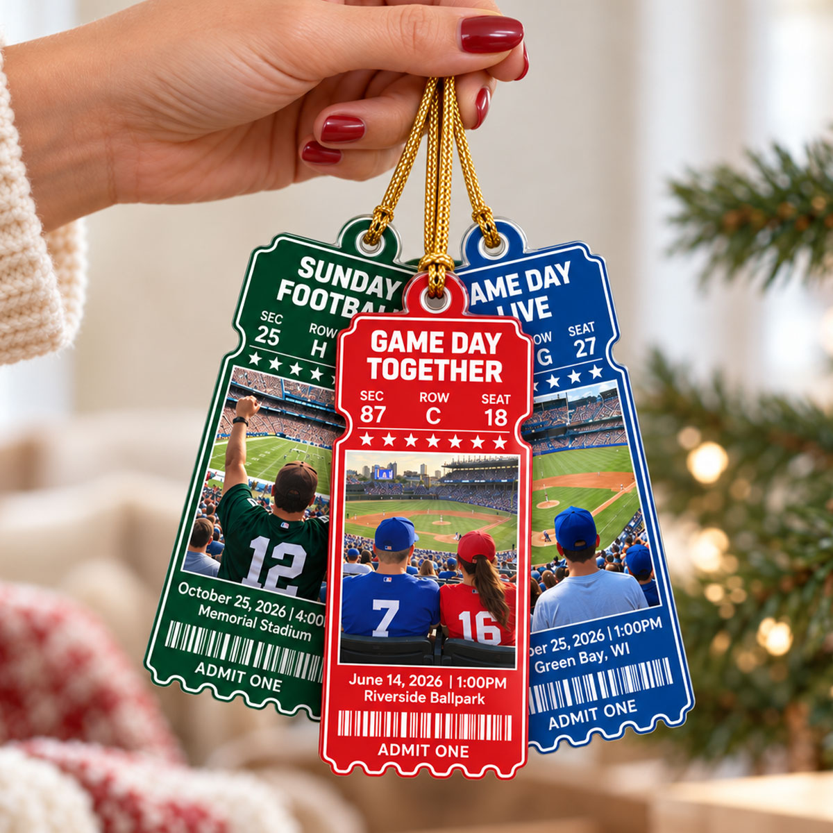 Custom Sports Ticket - Personalized Acrylic Ornament - Game Day Keepsake Stadium Memory, Christmas Gift for Him, for Her