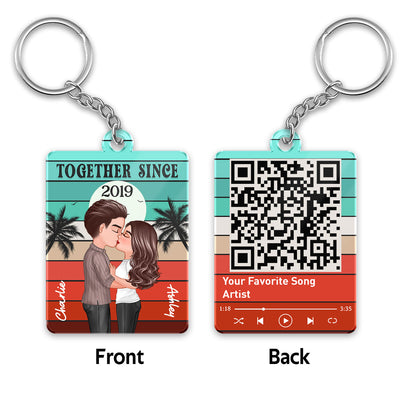 Doll Couple Kissing Retro Palette Favorite Song Scannable QR Code Personalized Acrylic Keychain