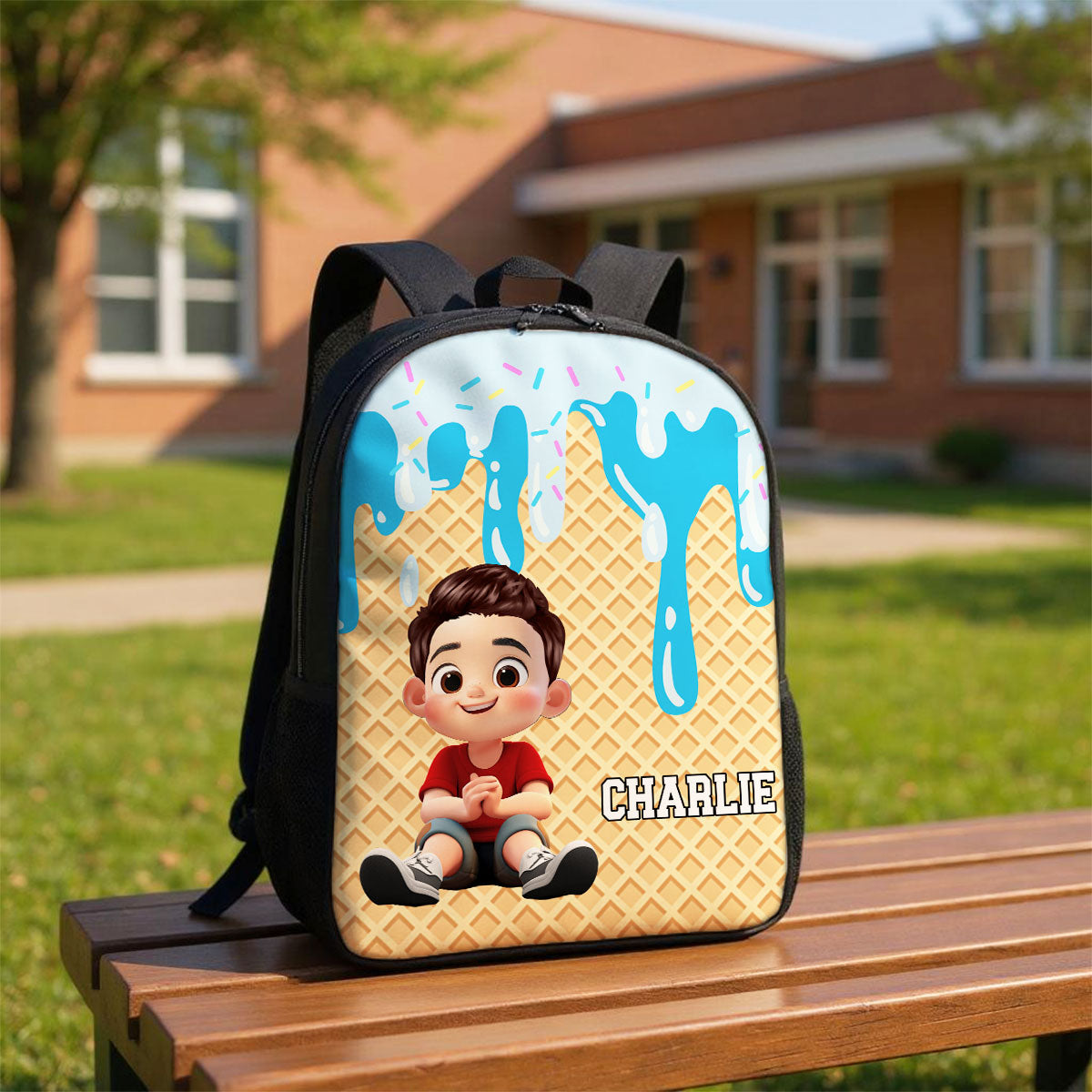 Ice Cream Drip Personalized Kid Backpack, Back to School Backpack for Kids