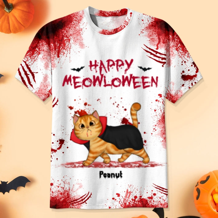 Happy Meowloween Spooky Walking Cat Personalized Shirt, Halloween Costume For Cat Lover