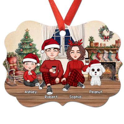 Family Sitting By The Chimney Personalized Aluminum Ornament