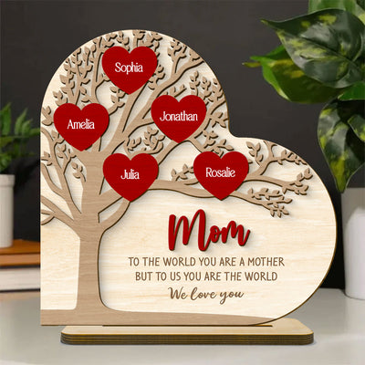 Personalized Family Tree Heart Standing Wooden Plaque, Mother's Day, Birthday Gift for Moms