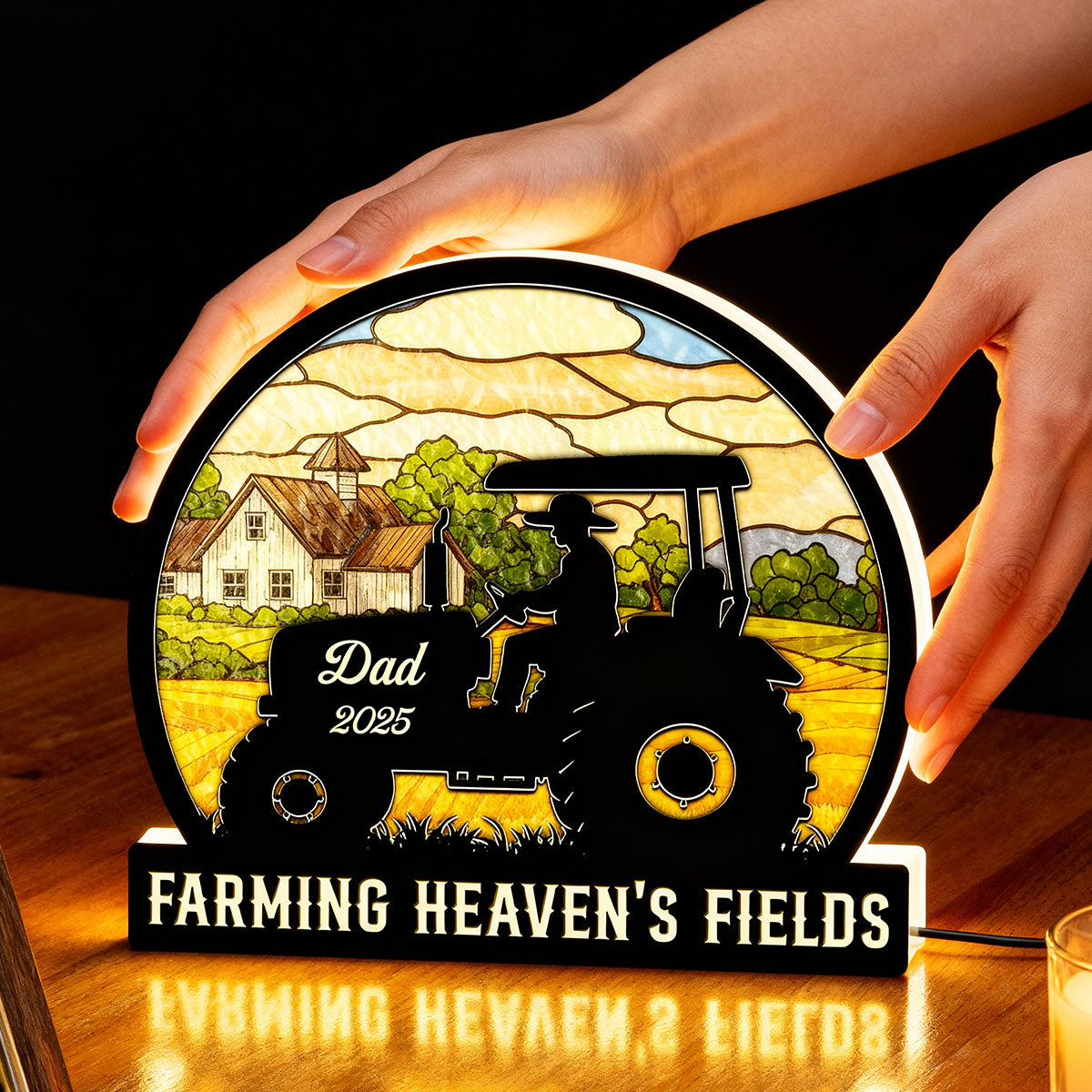 Farming In Heaven Memorial - Personalized Light Box - Memorial Keepsake For Family