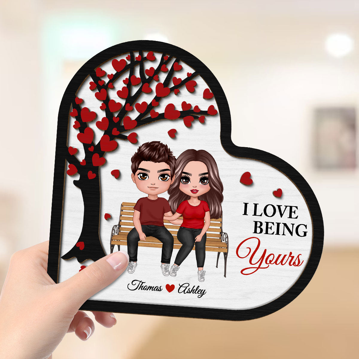 Couple Sitting On Bench Under Tree Valentine‘s Day Gift For Her Gift For Him Personalized 2-Layer Wooden Plaque
