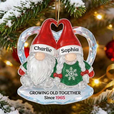 Christmas Gnomes Couple 3D Crystal Effect - Personalized Acrylic Ornament