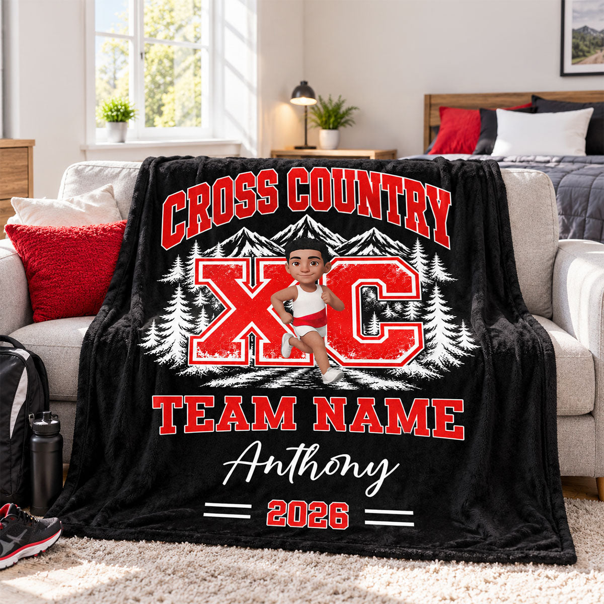 Cross Country XC Runner Custom Name & Team Name - Personalized Fleece Blanket - Christmas Gift For Cross Country Runners, Girls, Boys, Grandkids
