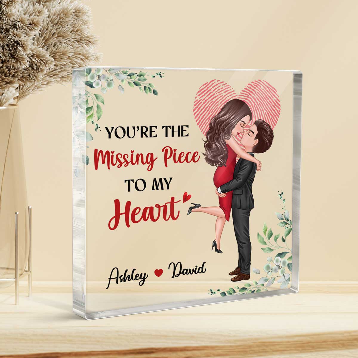 The Missing Piece Couple Heart Fingerprint Personalized Acrylic Block Plaque